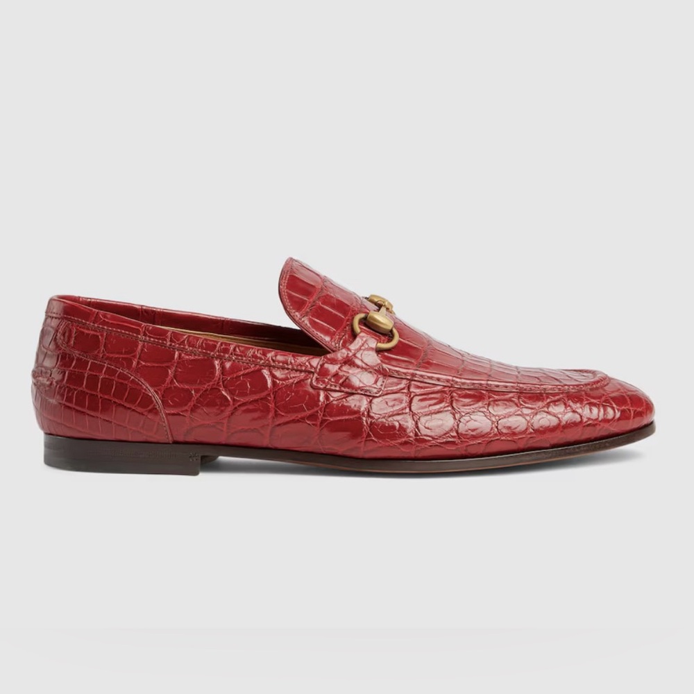 GUCCI JORDAAN CROCODILE LOAFERS RED HORSEBIT 1953 sz 7.5 / 41.5 / US 8 NIB $4500